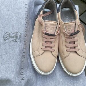 BRUNELLO CUCINELLI NEW Suede/Gray Wool Monili Trim Low Top Sneakers Size 37 1/2